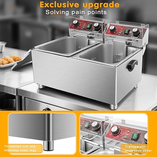 Miniatura 3 de Mvegoiuok Freidora Profunda Doble Comercial Con 2 Cestas freidora grande de 3600W Freidora Eléctrica de Aceite para Uso Doméstico 25QT Freidora de