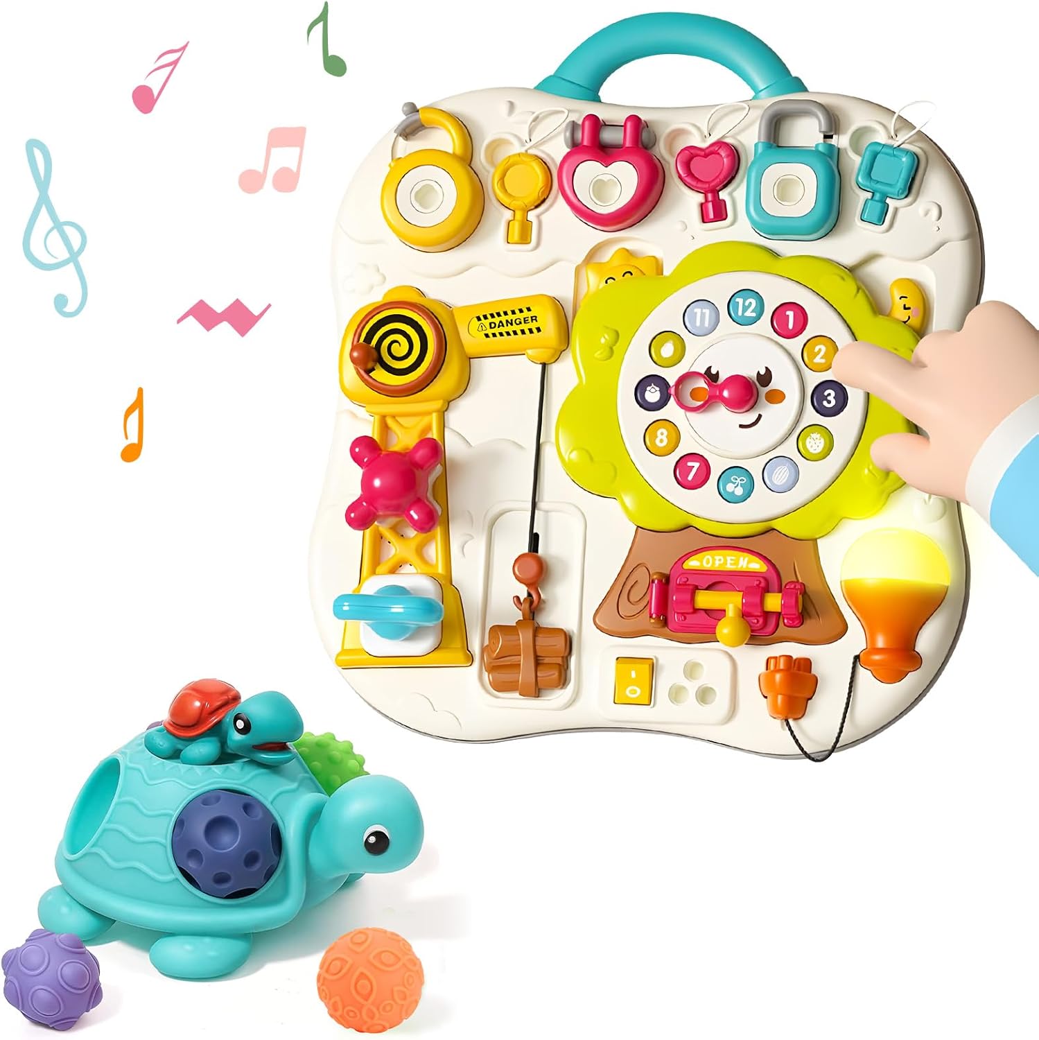 Sensory Balls Montessori Toys for Babies 6-12 Months, Baby Sensory Toys and Montessori Busy Board Sensory Toys for Toddlers 1-3, 13 Activity Music & Led Light Up Montessori Toys for 2+ Year Old