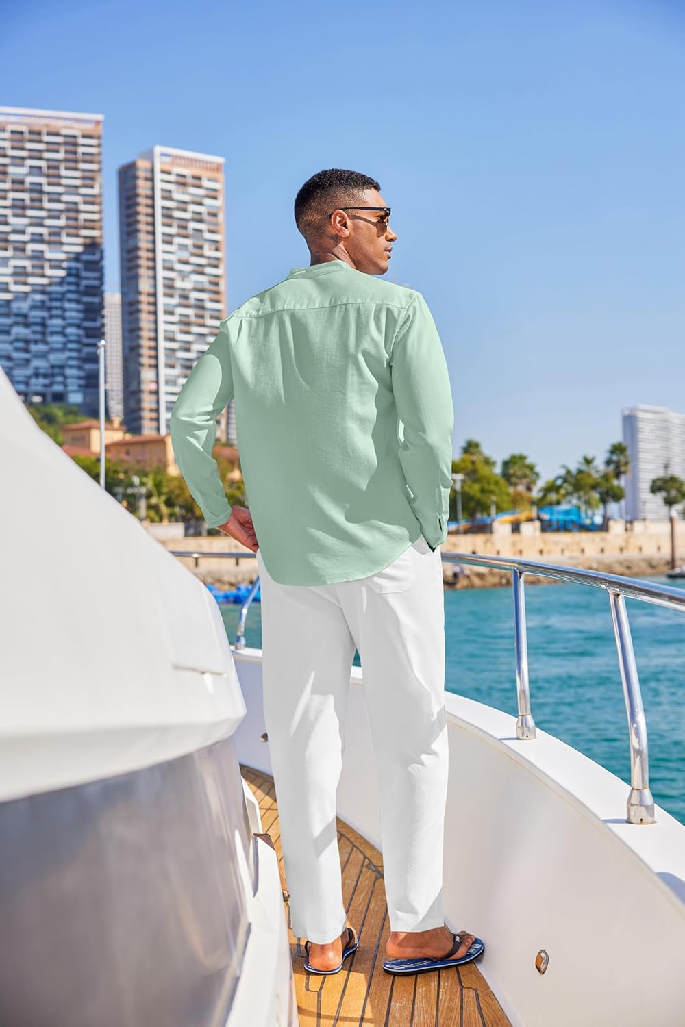 COOFANDY Men's 2 Piece Cotton Sets Casual Long Sleeve Cuban Henley Shirt and Loose Pants Set Beach Vacation Outfits