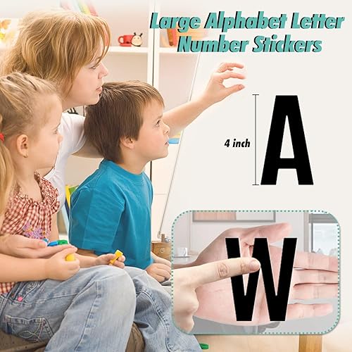 Miniatura 10 de 27 hojas, 310 piezas de calcomanías de letras grandes del alfabeto de 4 pulgadas, letras autoadhesivas y números para tablones de anuncios,
