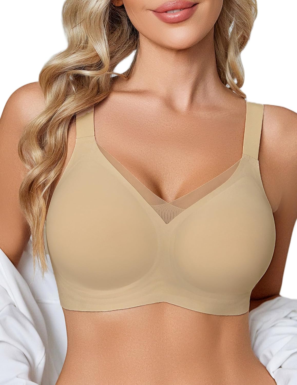 Avidlove Womens Seamless Bras No Underwire V Mesh Comfort Bralette Full Coverage Push Up Everyday T-Shirt Bra