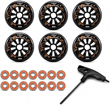 6 Pack / 8 Pack Inline Skate Wheels, 90mm 100mm 110mm, 85A PU Replacement Wheels, High Rebound Wear-Resistant Wheel with Strong Grip for Training, Replacement & Skate Upgrade black,90mm 6pack