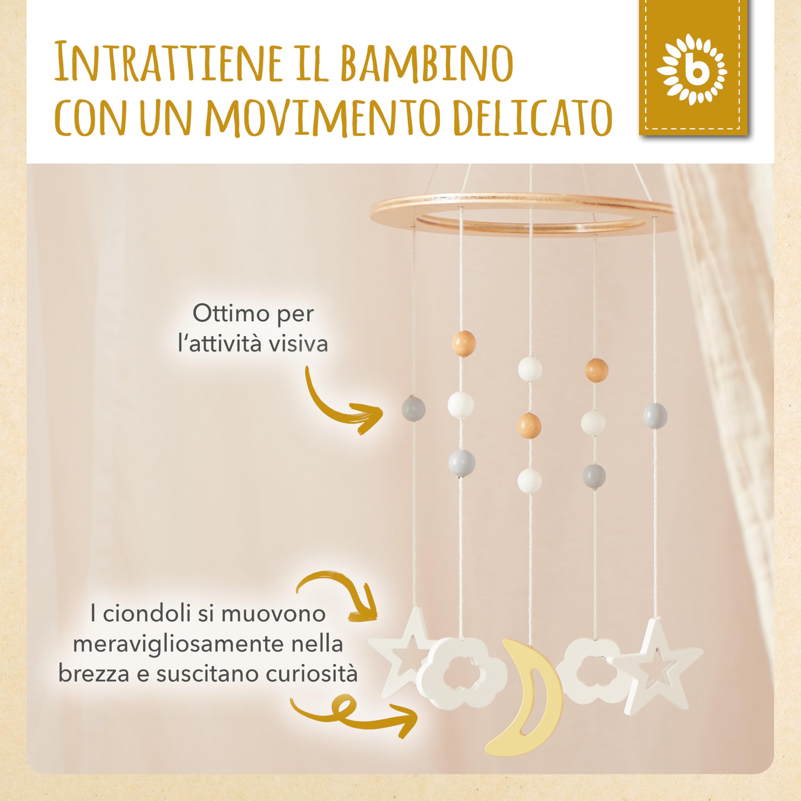 Bieco | Giostrina Culla Neonato in Legno | Decorazioni Cameretta | Carillon
