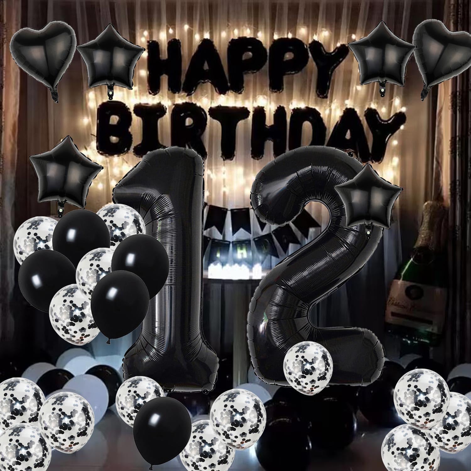 40 Inch Black Foil Mylar Balloon 12th Birthday Decorations for Girls And Boys 12 Birthday Balloon for Girls 12th Anniversary Decoration Birthday Party 21 Birthday Balloon for Girls And Boys - Image 4