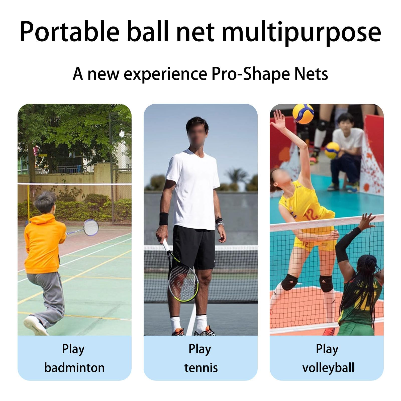 Generico Rete di Campo Regolabile Portatile Badminton e Pickleball Net per Uso Multi-Sport 39~61" H 16'W(5.1m)