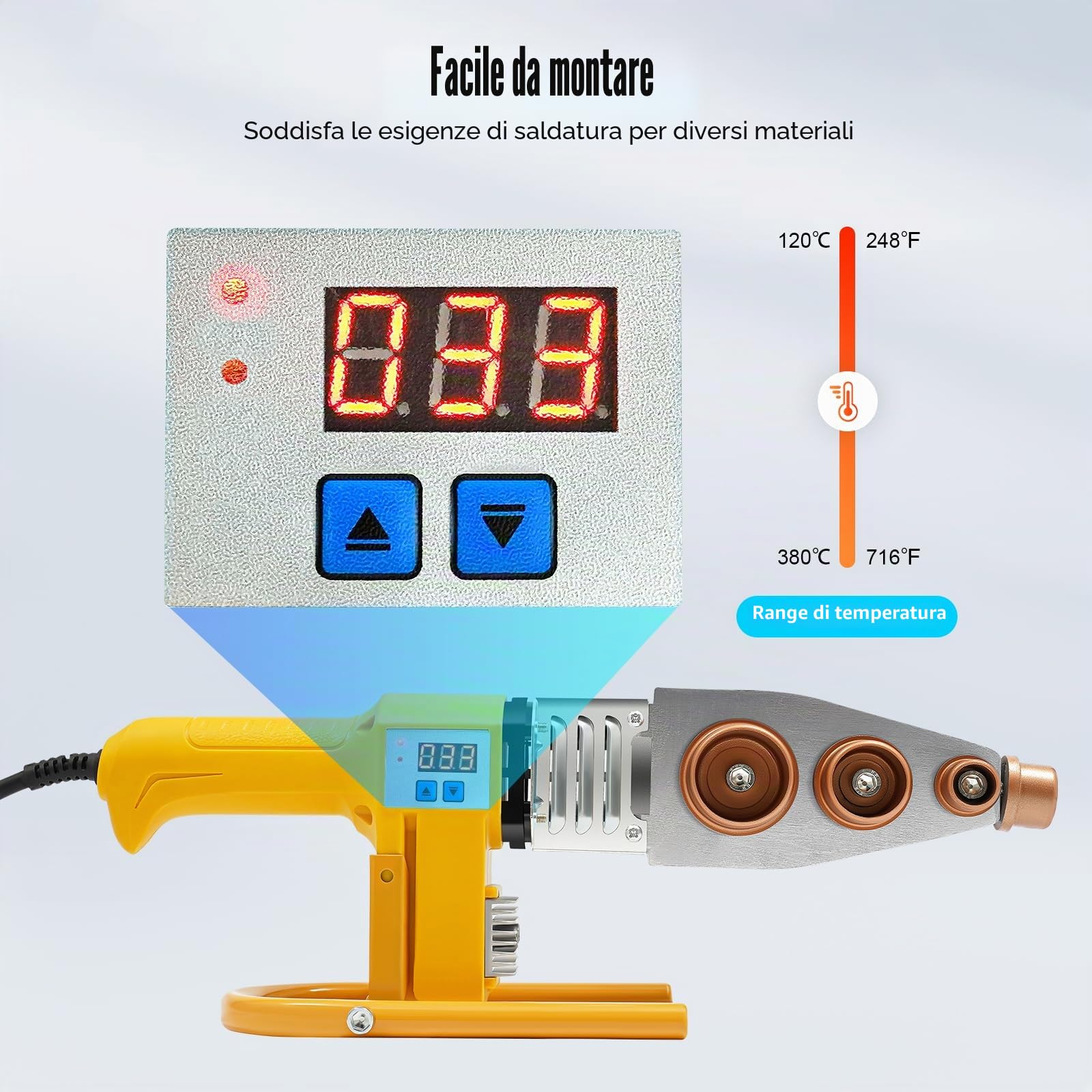 Saldatrice per tubi in plastica, saldatore professionale con display digitale saldatrice per tubi saldatrice in plastica per tubi saldatura per PPR PE PP (20-63MM)