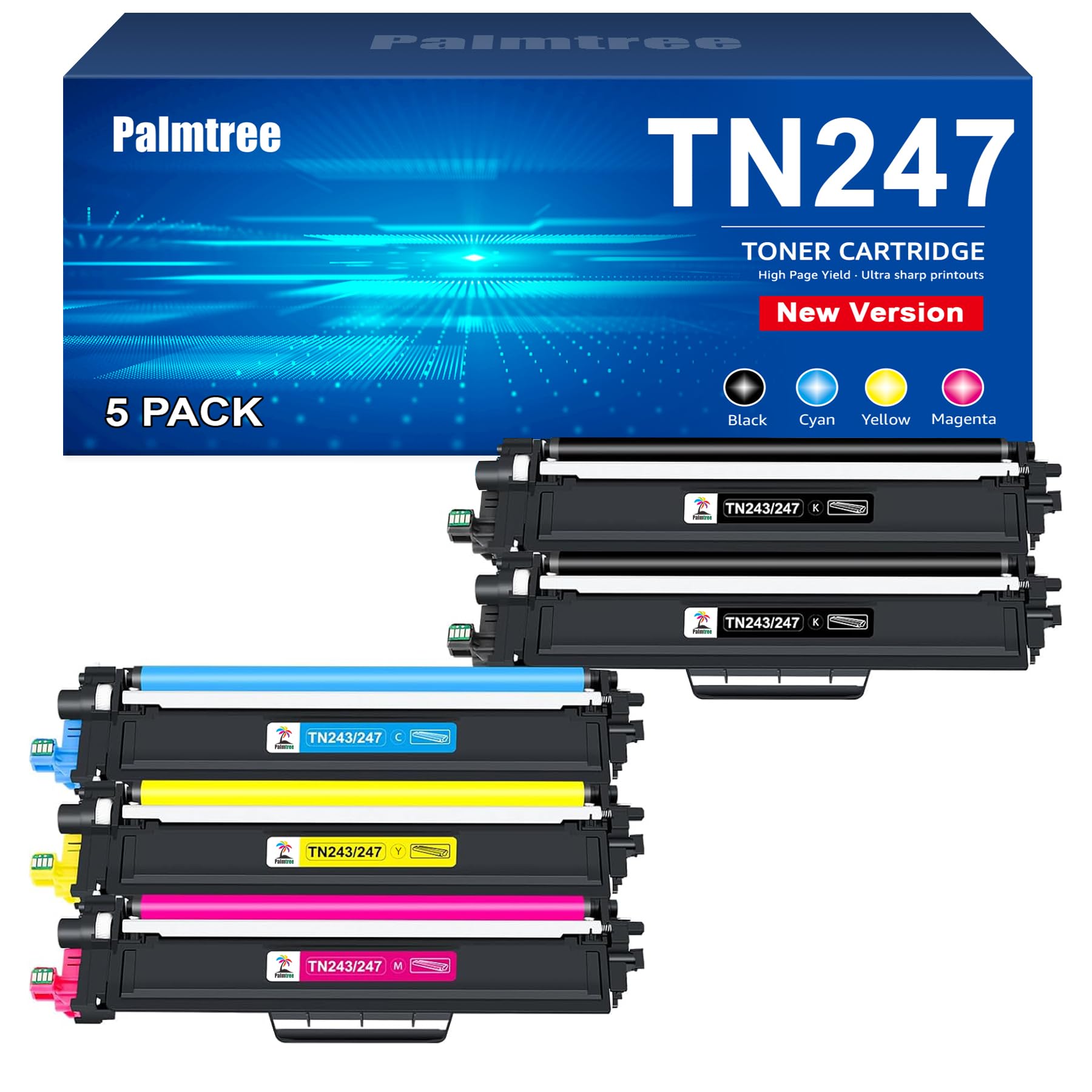 Palmtree Kompatibel für Brother TN-243CMYK Toner MFC-L3750CDW L3770CDW TN247 TN243 TN243CMYK DCP-L3550CDW HL-L3210CW HL-L3230CDW L3730CW (5er-Pack)