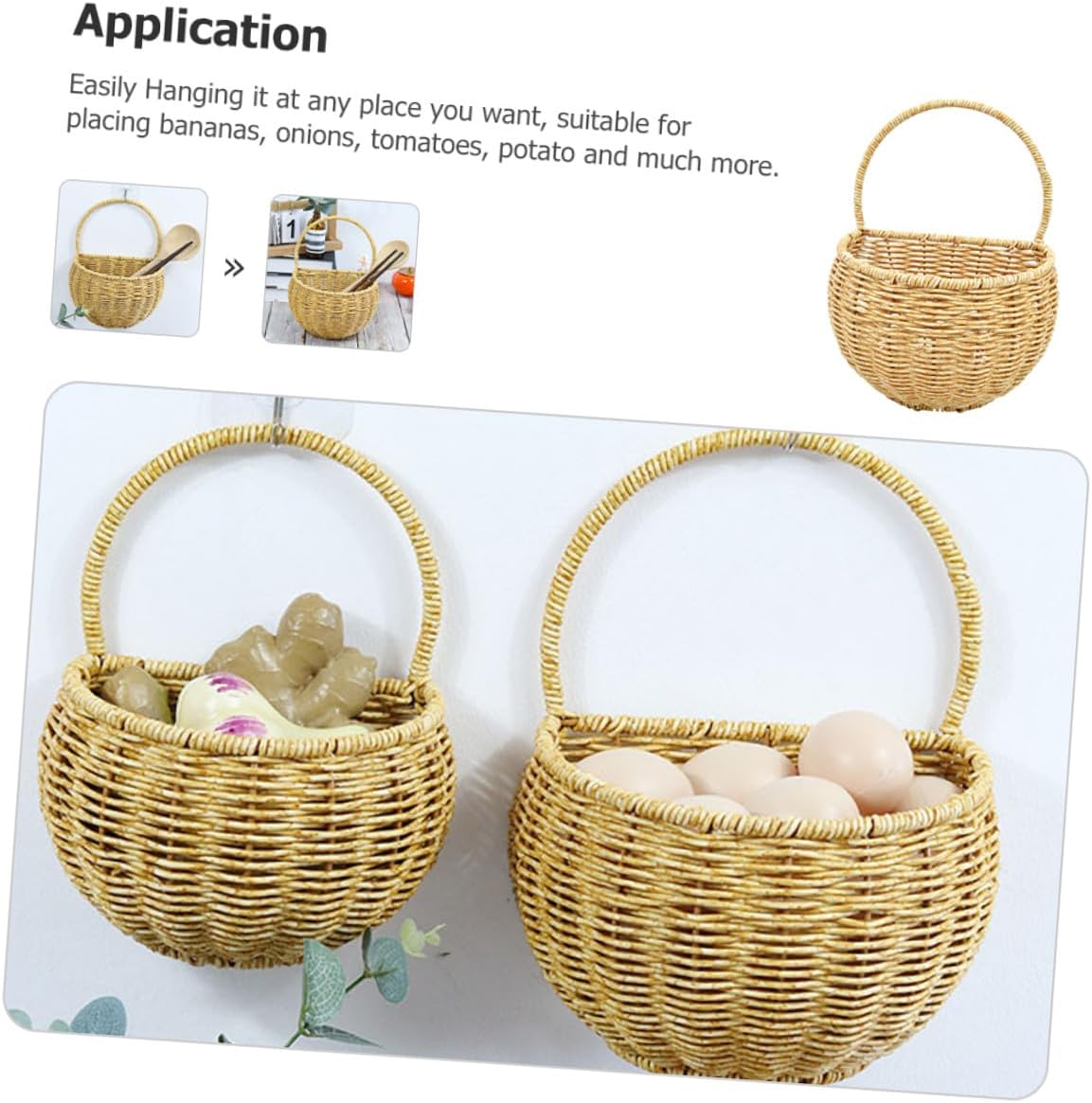 Handwoven Large Wall Hanging Egg Basket Woven Rattan Kitchen Storage Basket for Garlic and Herb Organizer