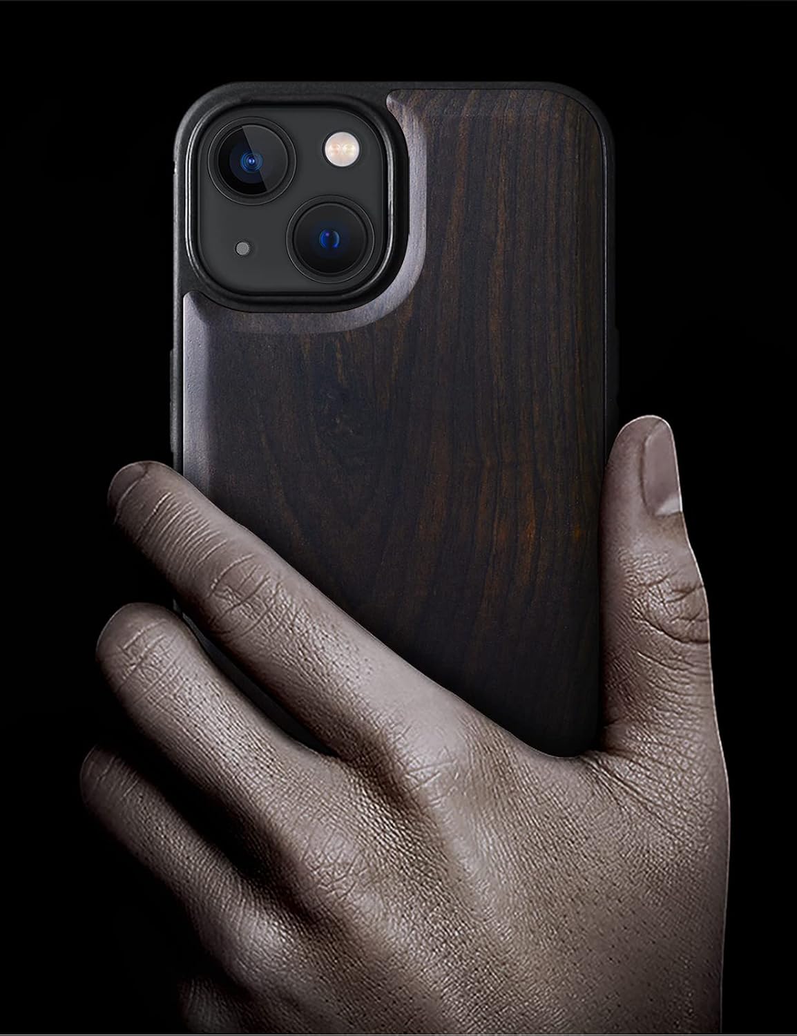 Carveit Magnetic Wood Case for iPhone 13 Mini Case [Natural Wood & Black Soft TPU] Unique & Classy Wooden Shockproof Protective Cover Compatible with MagSafe (Blackwood)