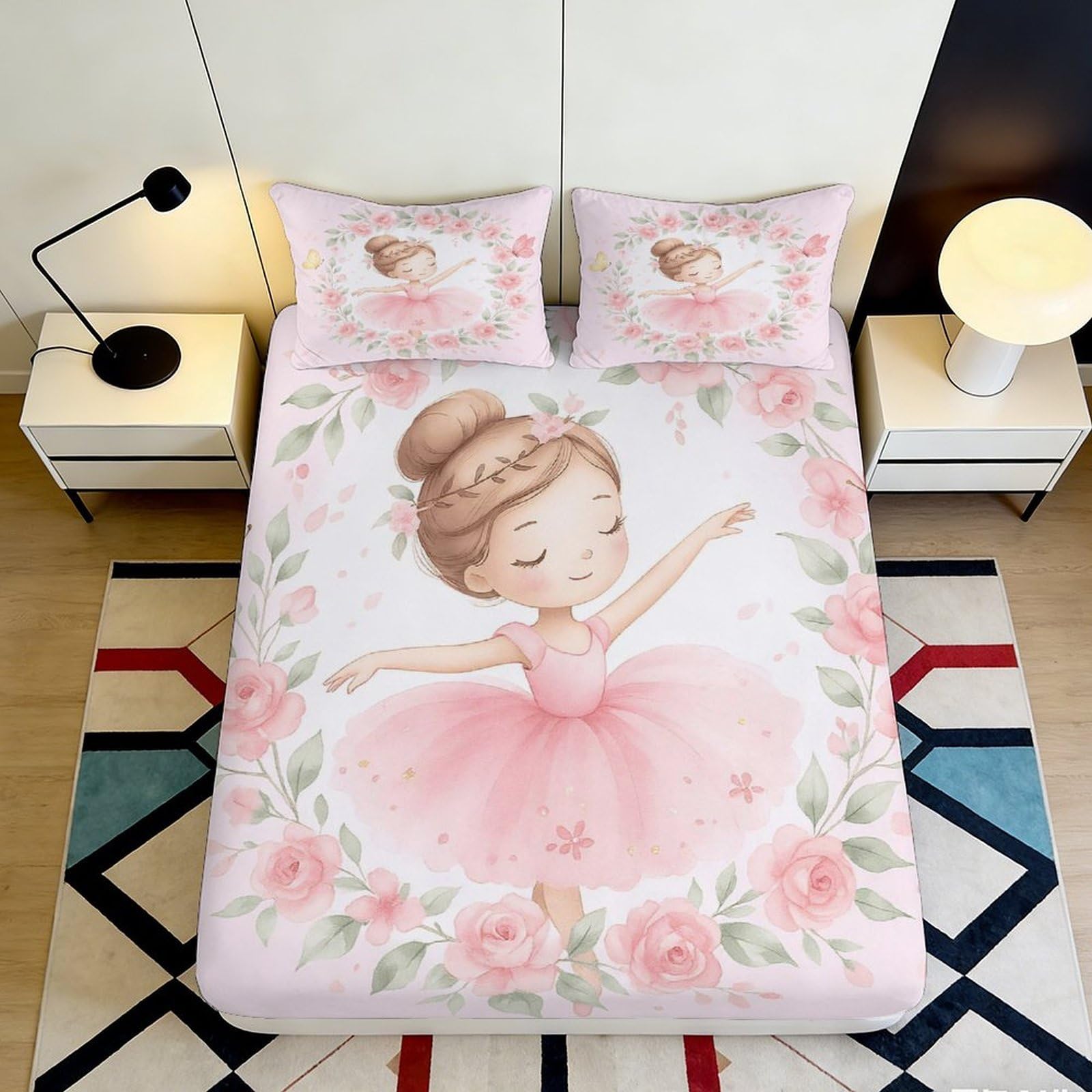 3D Printed Ballet Design Fitted Sheet Microfiber Deep Pocket Non-Slip Bedroom Ballet Mattress Fitted Cover Washable for Adults Teens 200x200x25cm 90x200x25cm