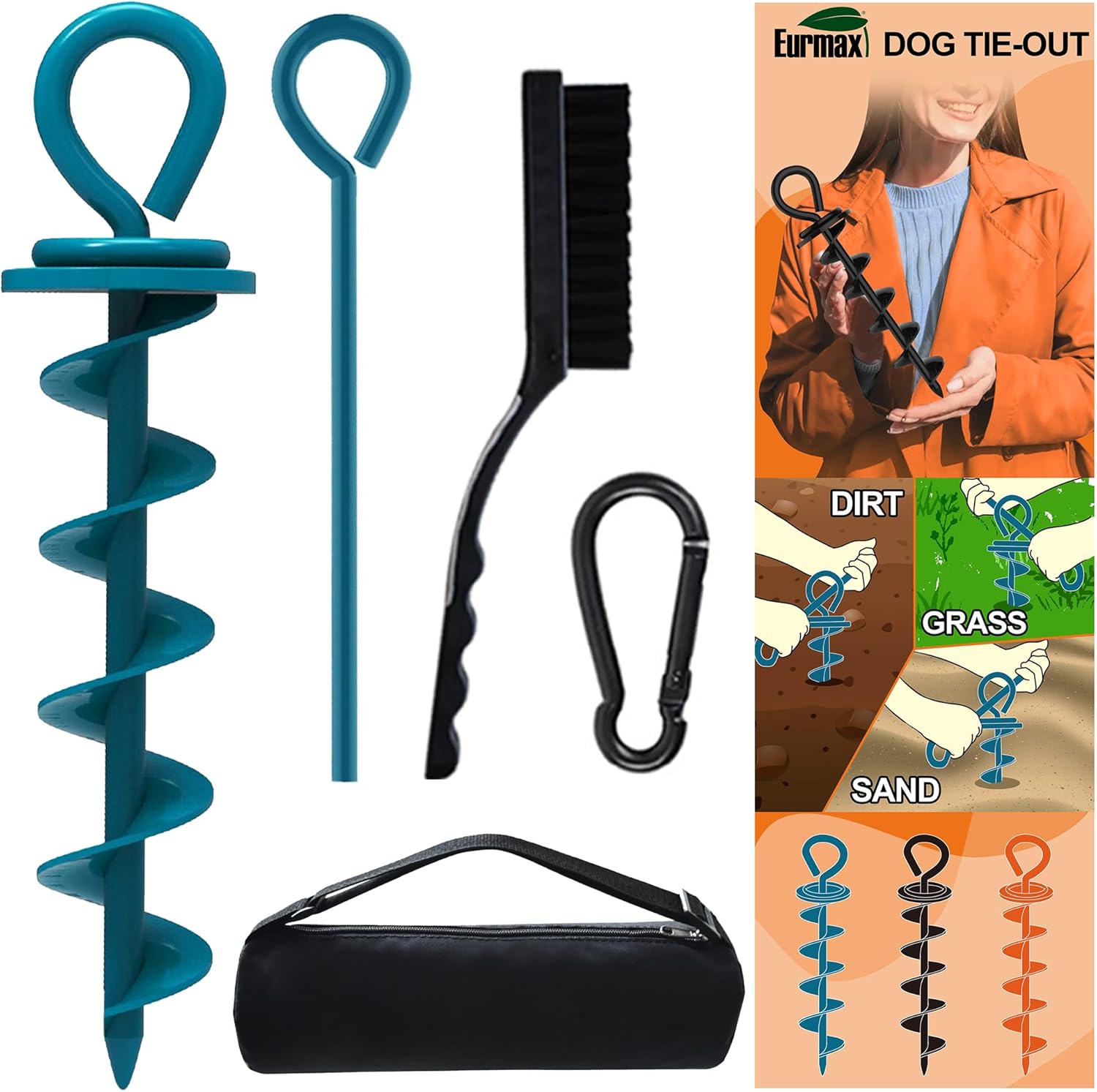 Eurmax USA Heavy Duty Dog Tie Out Stake for Large Dogs up to 210 lbs Dog Stakes for