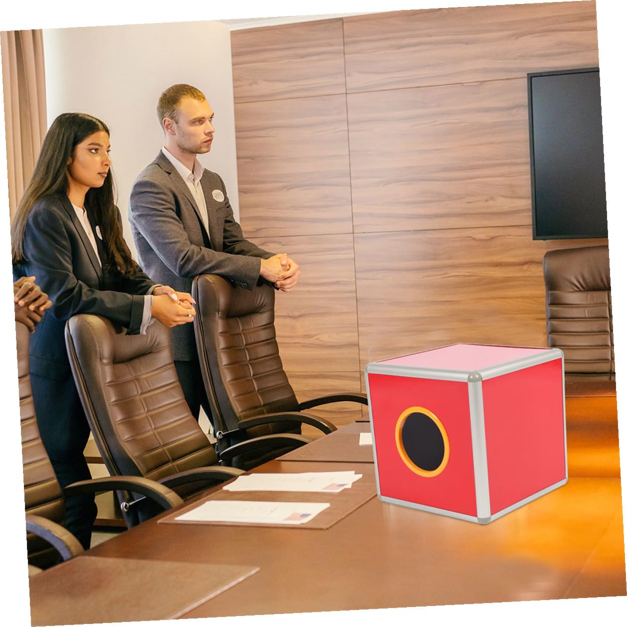 Zerodeko Caja de Lotería de Oficina Cuadrada Roja de Aleación de Aluminio Acrílico, Multifuncional y Práctica para Fiestas y Reuniones Empresariales