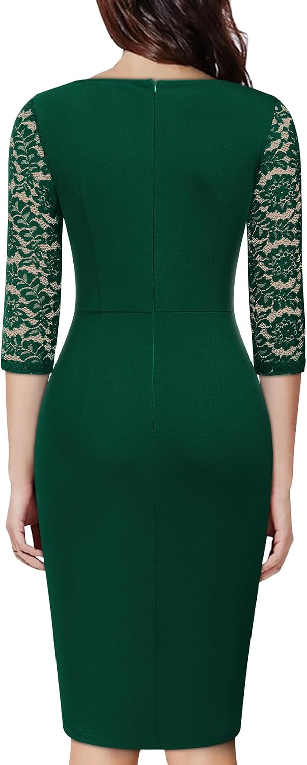 Miusol Women's Classy V-Neck Floral lace 3/4 Sleeve Cocktail Party Dress - Image 2