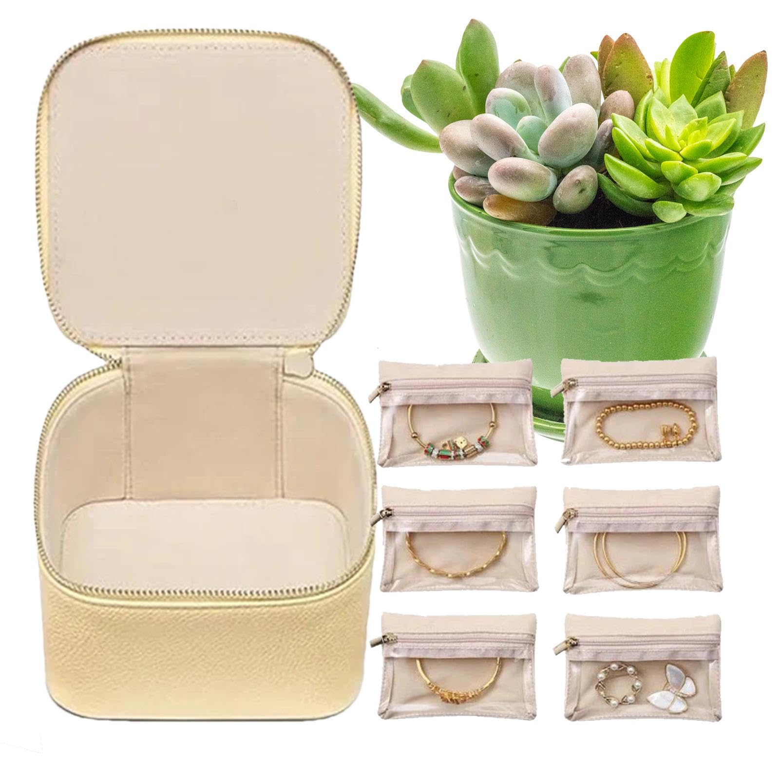 QBestry - Contenitore per gioielli da donna, organizer per gioielli, in pelle, per ragazze, orecchini a perno e orecchini, grande custodia per gioielli, portatile, con brillantini
