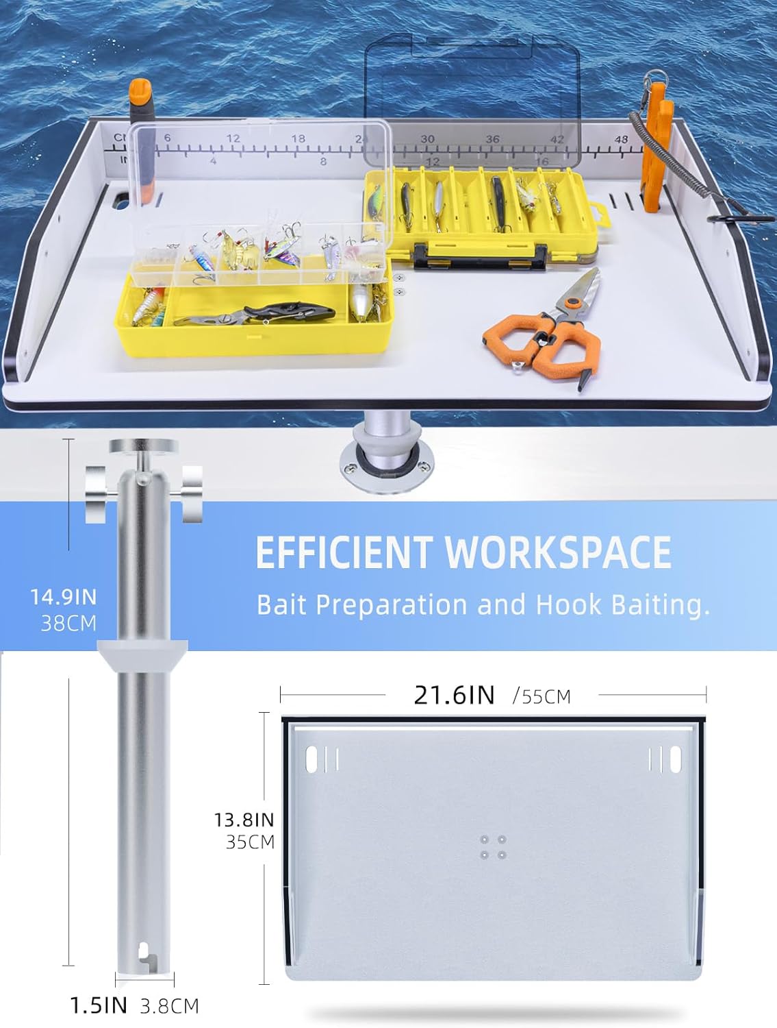 bait cutting board boat table bait cutting boards for rod holder mount bait fillet table for fish cleaning station boat drink bar and grill platform marine accessories fishing gifts (black)