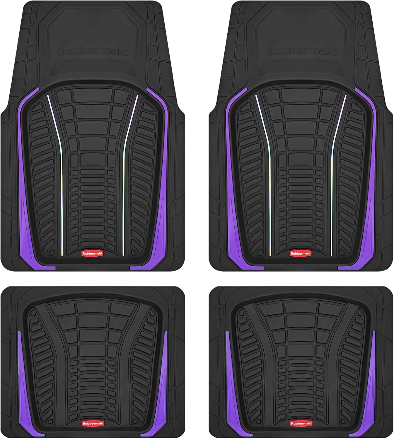 Rubbermaid Car Floor Mats Full Set – Premium All-Weather Car Mat with Brushed Aluminum Inserts, Universal Trim-to-Fit Design, Anti-Slip Backing for Cars, SUVs, Trucks, and Vans