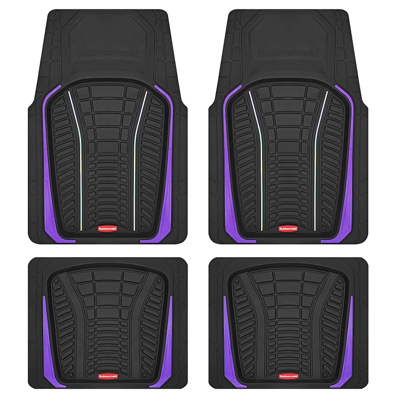 Kit de tapetes automotivos Rubbermaid em borracha com inserções de alumínio escovado, ajuste universal, roxo
