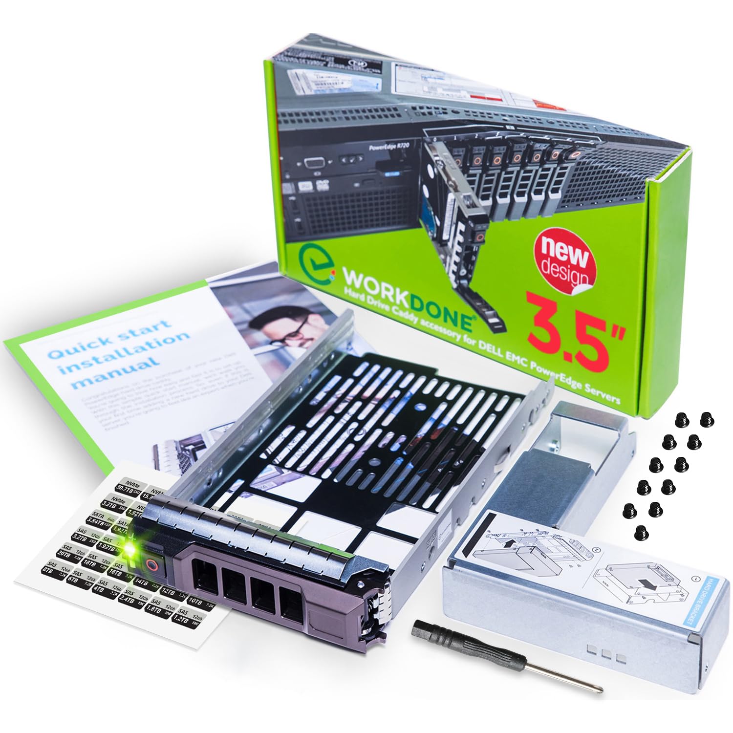 WORKDONE 3 5 inch Hard Drive Caddy Tray Compatible for Dell PowerEdge Servers - with 2 5 inch