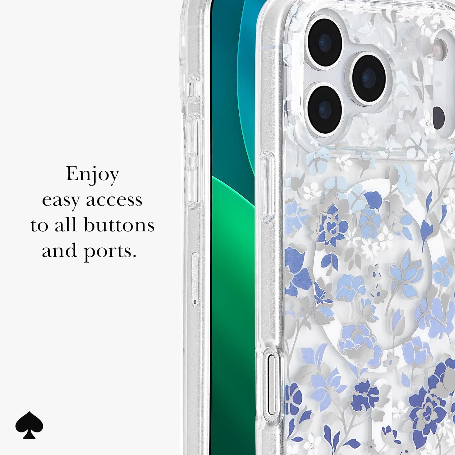 kate spade new york iPhone 17 Pro Max Case - Compatible with MagSafe - Designer Phone Case - Flowerbed Blue Gems - Image 6