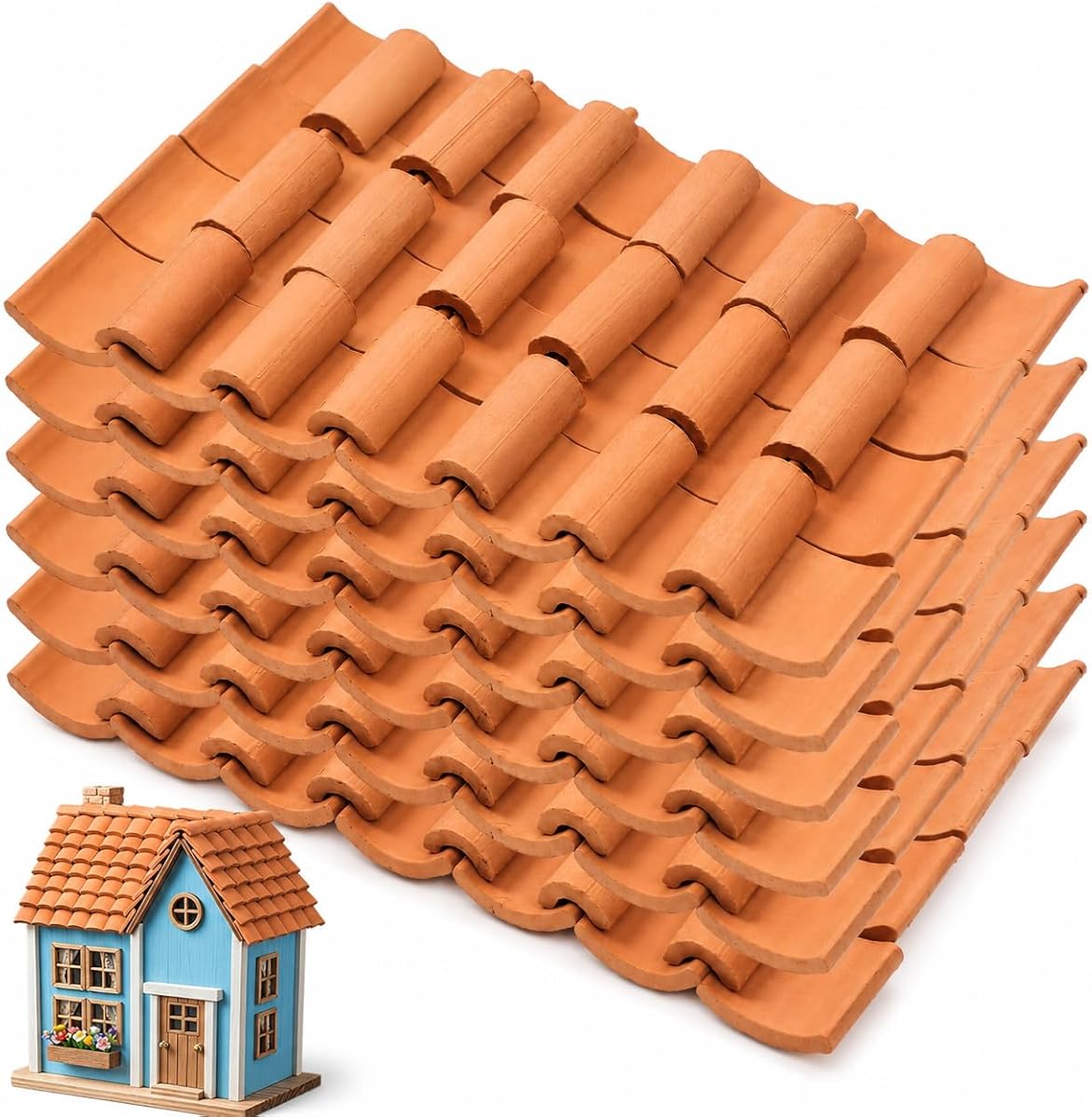 Garneck 120Pcs Mini Clay Roof Tiles for Dollhouse: 1:16 Miniature Roof Tiles for Diorama Fairy Gardens Terracotta Roofing Craft Supplies House Building Projects