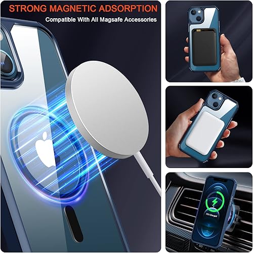 Miniatura 4 de TENDLIN Funda magnética compatible con iPhone 13 Mini compatible con MagSafe funda protectora suave transparente de parte trasera dura (azul)