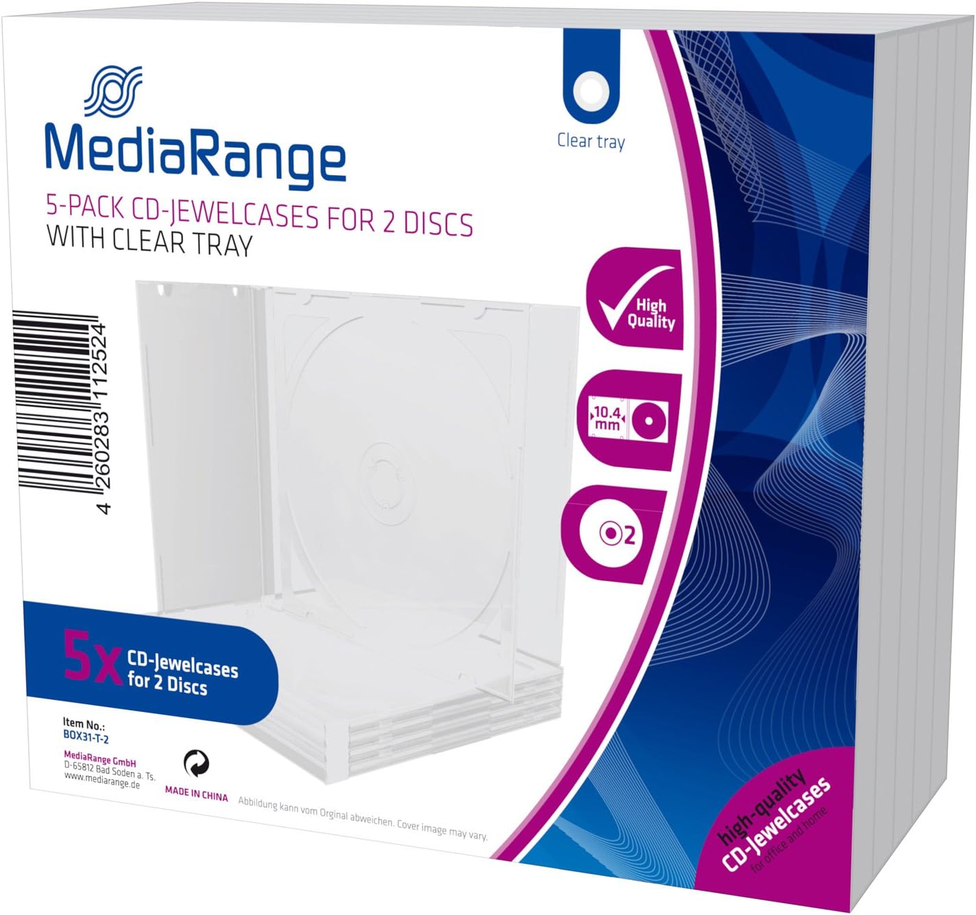 MediaRange BOX31 T-2 – Black Single CD Jewel Case, Holds 2 Disks Clear (Pack of 5)