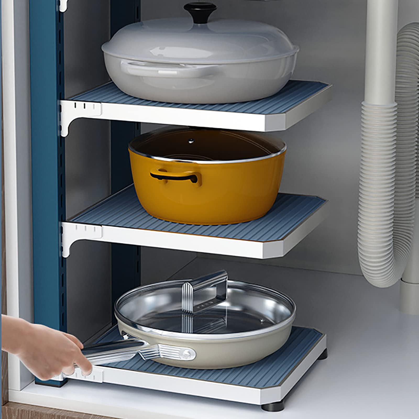 Supporto regolabile per pentole e padelle, organizer per armadio da cucina, design staccabile a scatto, mantiene le pentole ordinate e organizzate