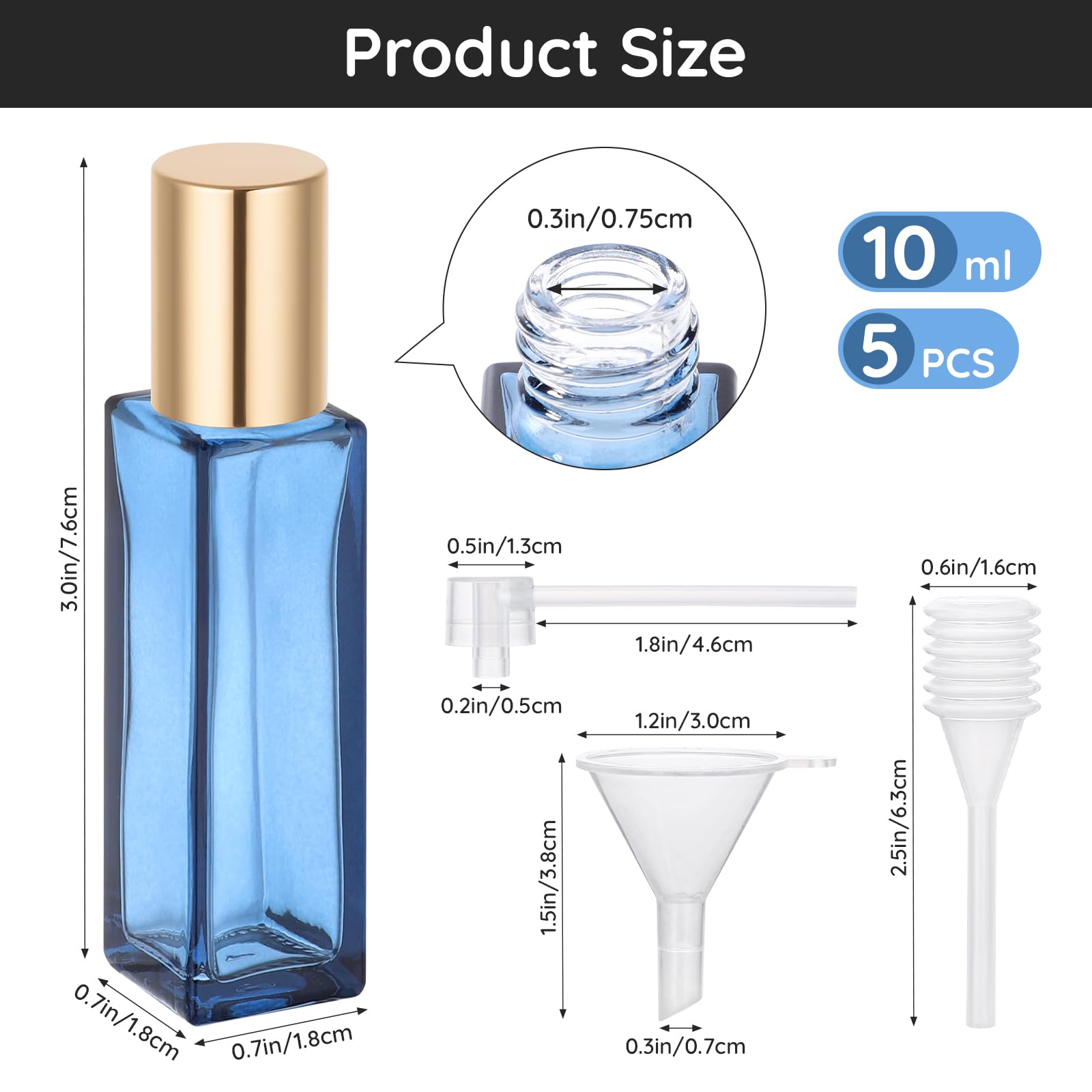 Segbeauty Roll On Rellenable 5 Piezas 10ml Botellas de Vidrio con Bola de Acero Inoxidable para Aceites Esenciales