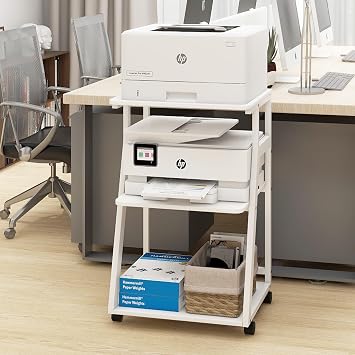 PUNCIA 50x40x75cm 3 Tier Printer Table with Storage | Rolling Cart with Adjustable Shelf for Home Office Organization, Stand for Heat Press, 3D Printer (White)