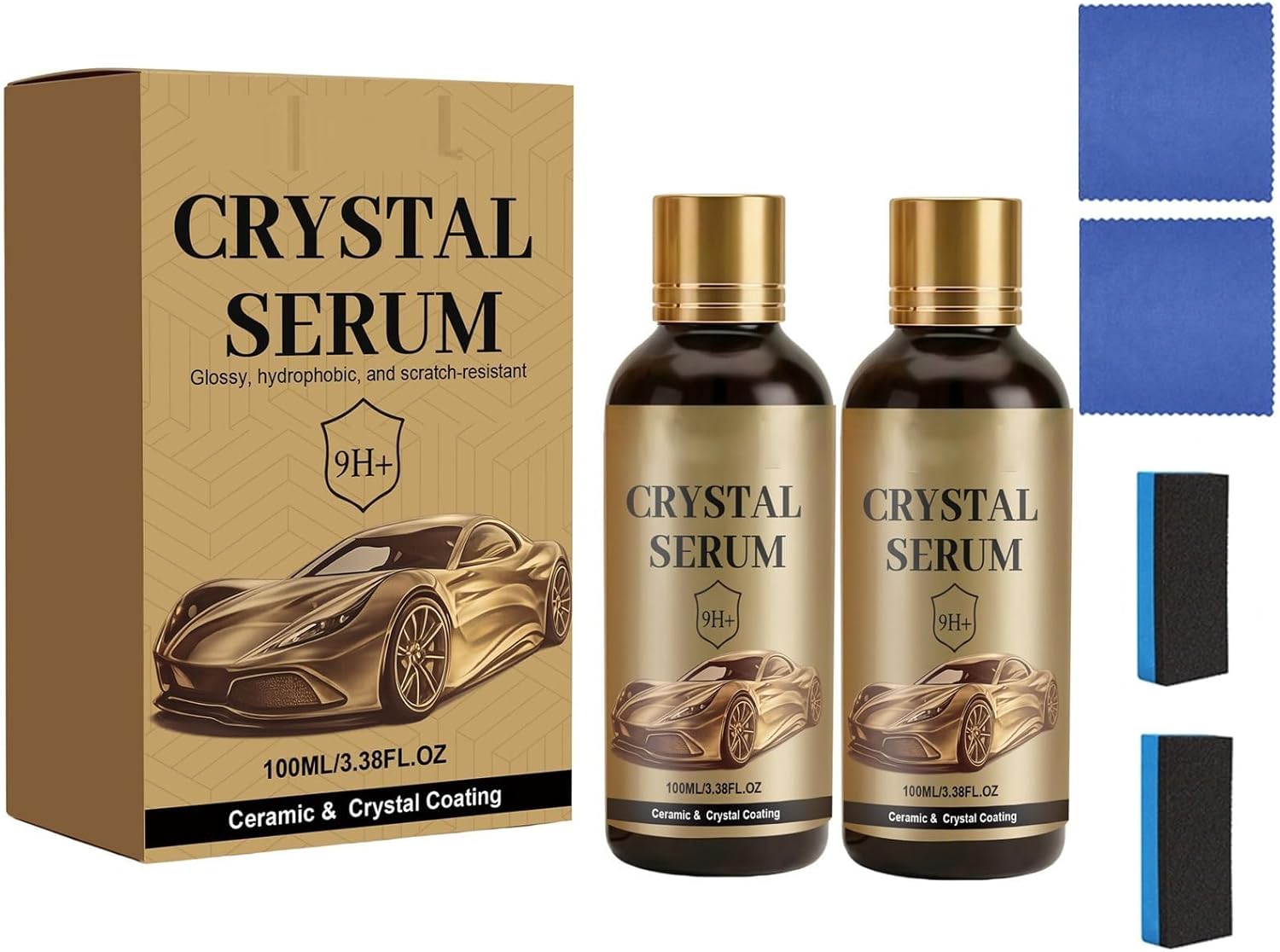 2PC PTZ Crystal Serum, Advanced Graphene Ceramic Coating for Cars, 9H Nano Coating Spray for Paint Glass & Wheel, High Gloss Hydrophobic Anti Scratch Protection, 100ml