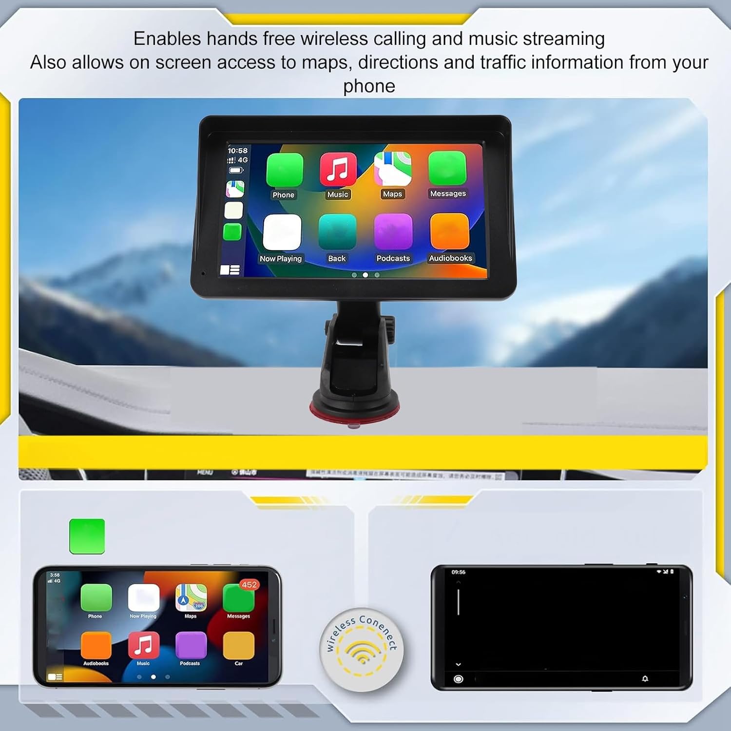 Sanpyl 7 Inch Portable Car Stereo, Android Auto Double Din Touchscreen Dash Mount Car Stereo Radio Screen with Mirror Link Voice Control Bluetooth Navigation