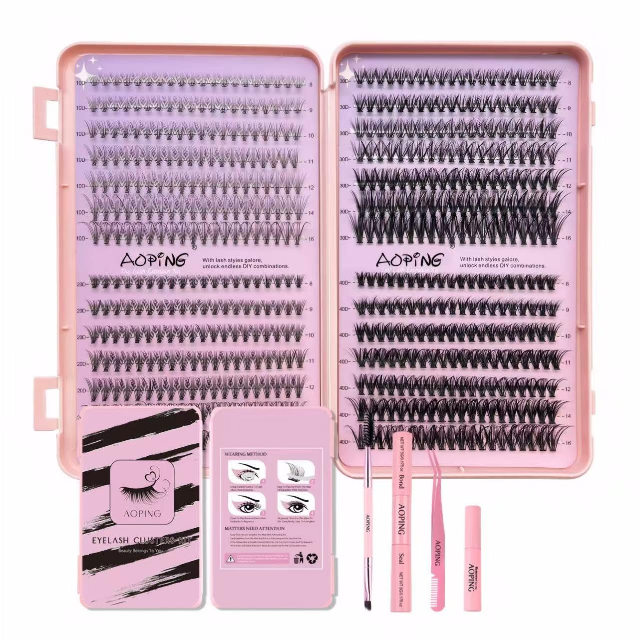 Wispy Lashes Extension Kit DIY Individual Lashes Kit D Curl False Eyelashes Clusters Kit 560Pcs 10D+20D+30D+40D+50D, 8-16mm with Eyelash Tools Set