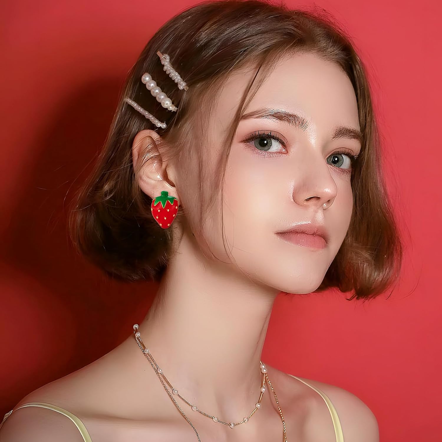 Strawberry Clip On Earrings for Women Red Cute Strawberry Cherry Clip On Earrings Summer Fruit Non Pierced Earring - Image 4