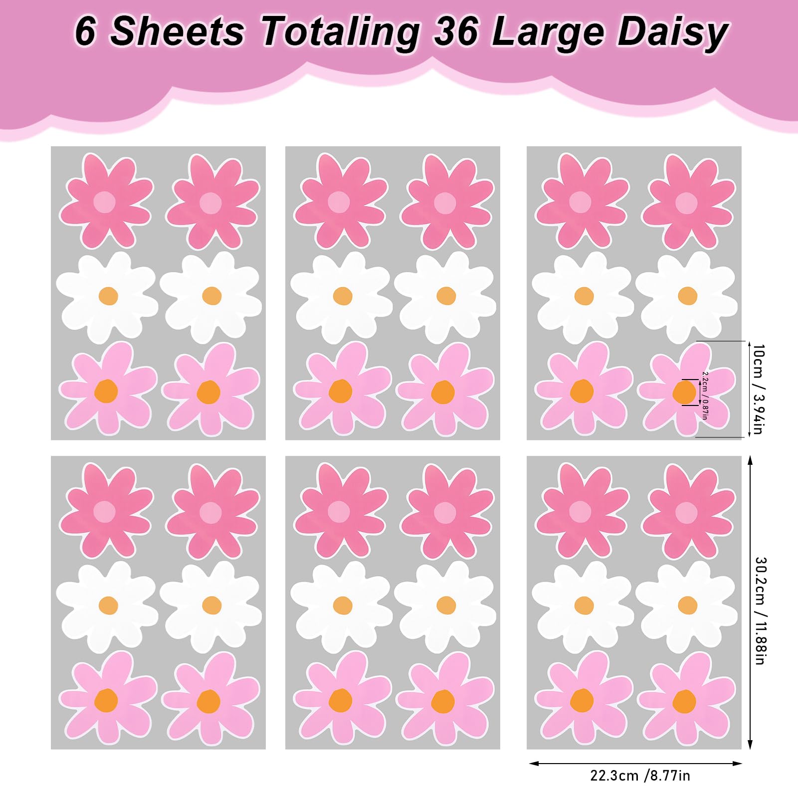 Autocollant Mural Marguerite 36 Pièces, Autocollant Mural Grande Fleur imperméable pour Chambre d'enfant, Stickers muraux Marguerite pour Chambre d'enfant, Chambre, Salon, décoration Murale