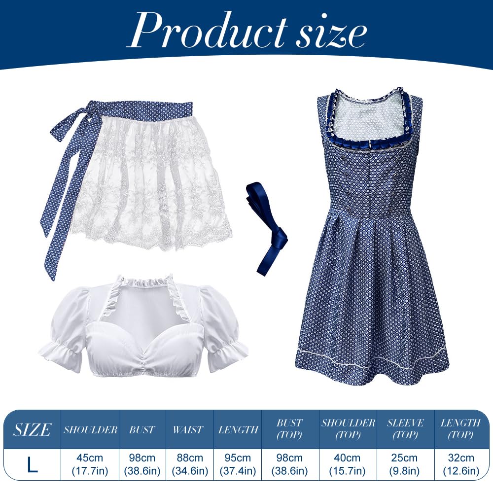 Foreverup 4tlg Dirndl Damen midi Trachtenkleid,Dirndlkleid Trachtenrock