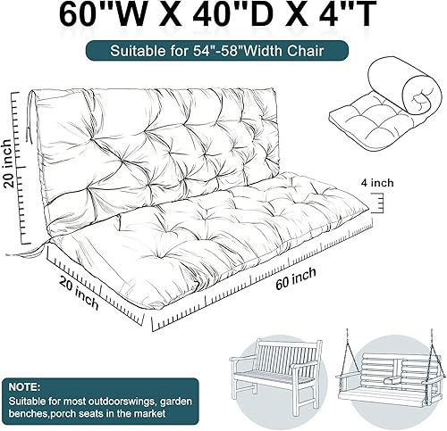 Miniatura 4 de Cojines de asiento de repuesto para columpio, cojines de banco de 2 a 3 plazas para muebles de exterior con respaldo, cojines de asiento reclinable
