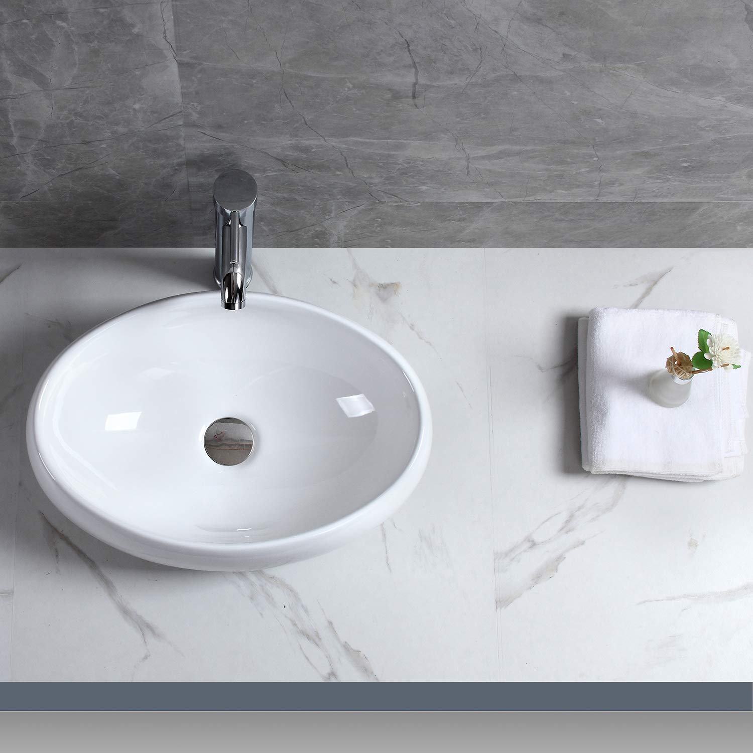 Lavabo de Cerámica Lavabo de Recipiente Ovalado de Blanco Lavabo Sobre Encimera Para Guardarropa Baño Cocina