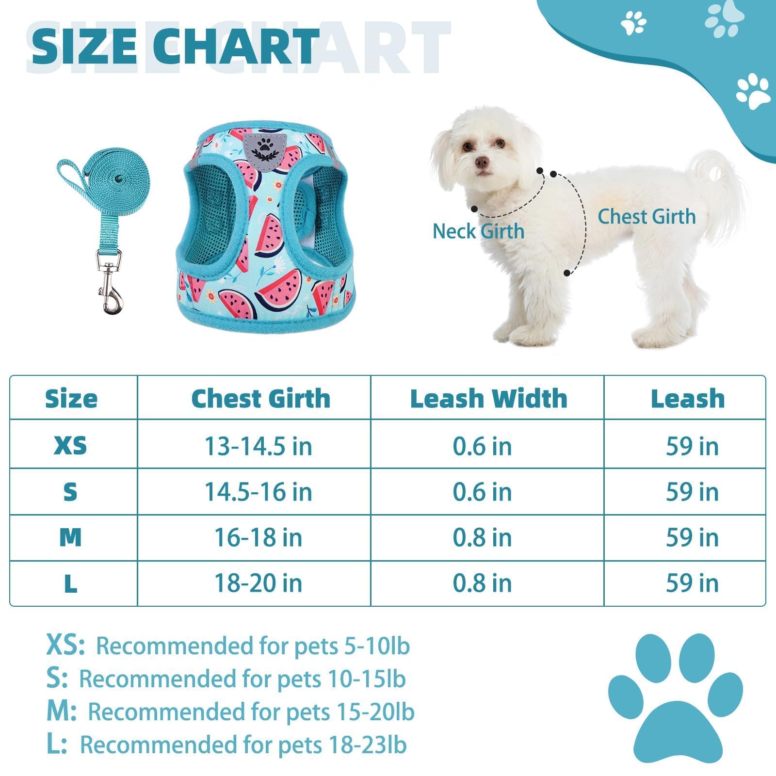 KOOLTAIL - Arnés y Correa para Perros pequeños y medianos, arnés de Entrenamiento de Malla Suave sin tirones, Chaleco Acolchado cómodo, Reflectante, Ajustable, fácil de Caminar, sandía, S