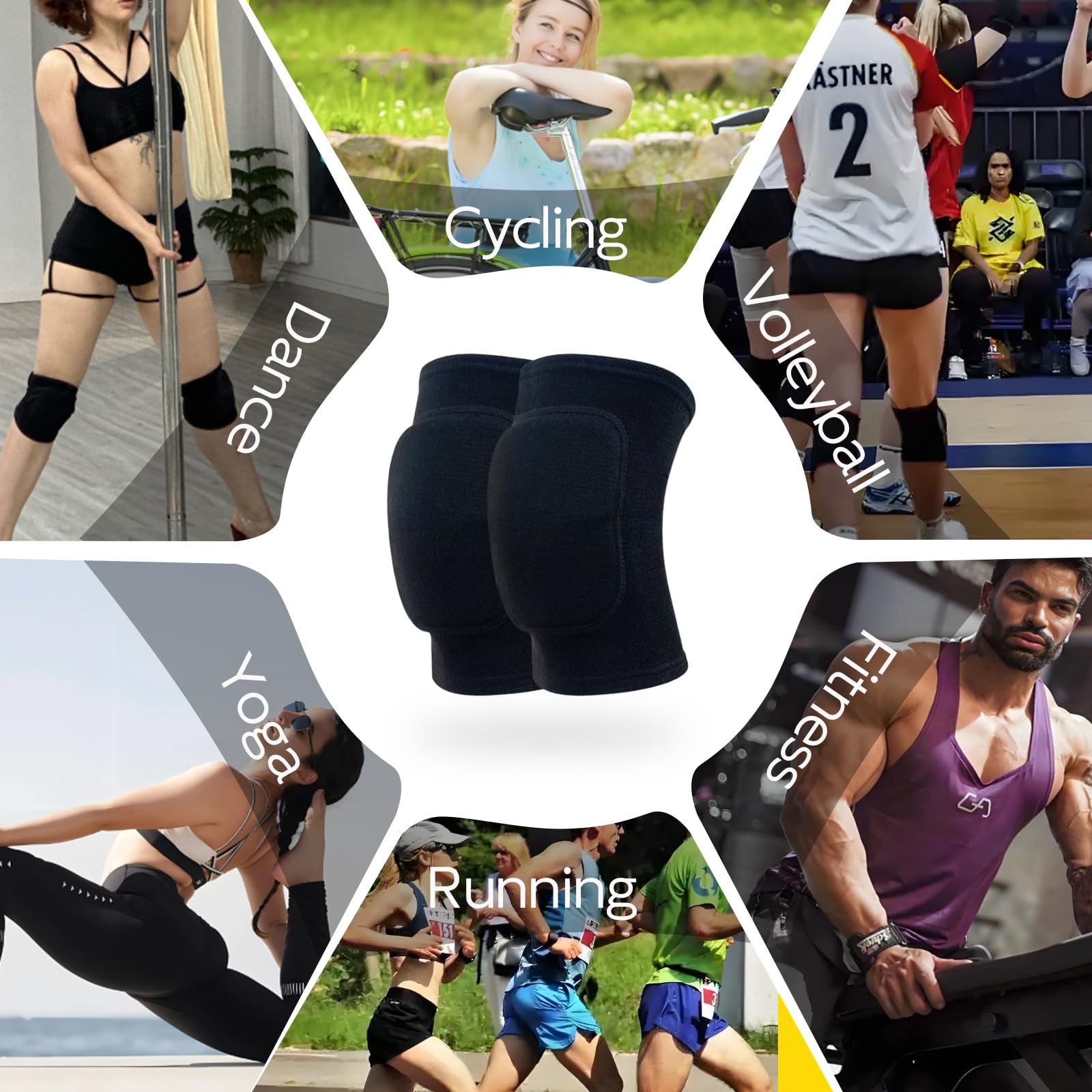 Genouillère Sport Protection Genou 2 Pièces Antidérapant Volleyball Danse Yoga (M)