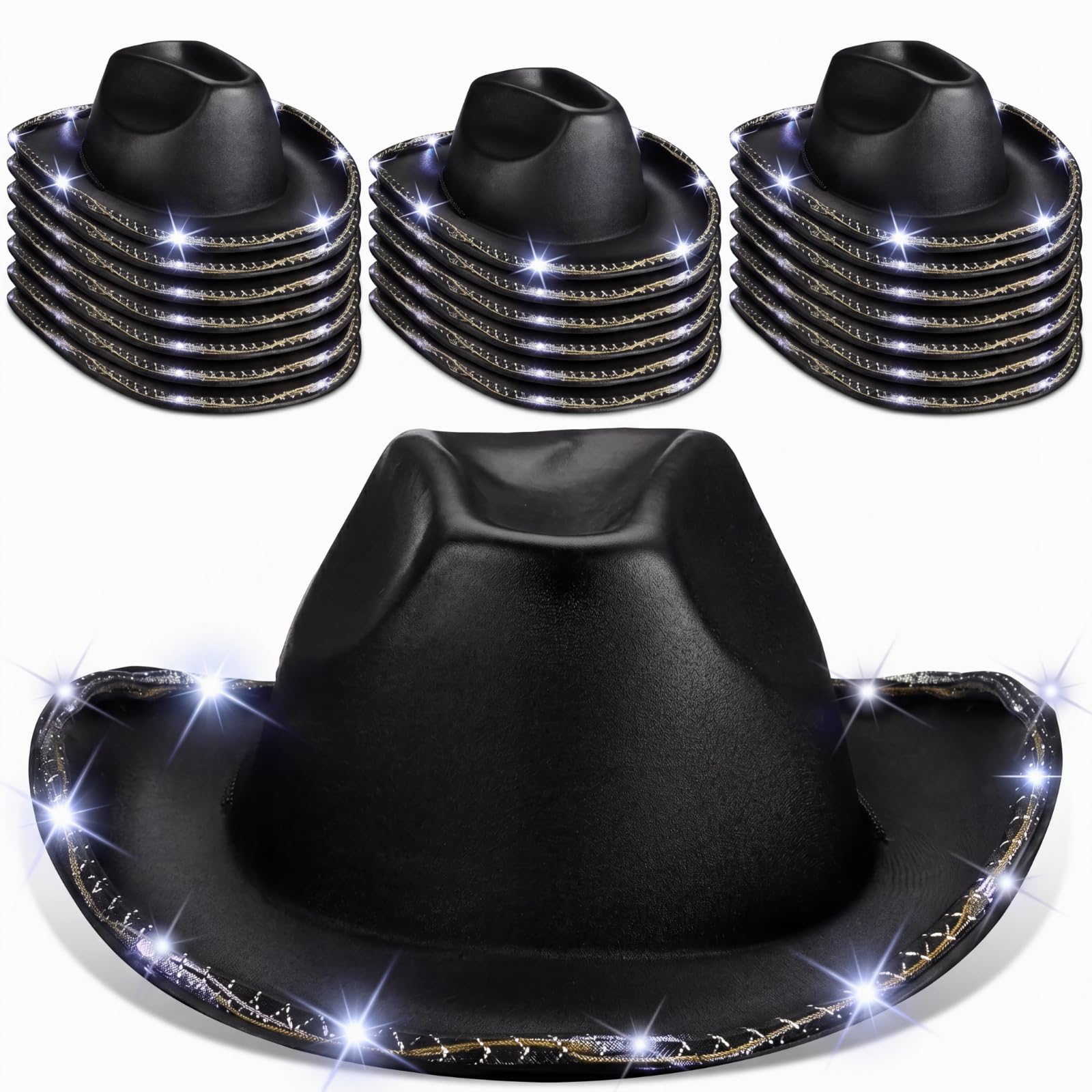 Tisancy 20 Pack Lights Cowboy Cowgirl Hat LED Flashing Light Up Hat for Western Bachelorette Party Wedding Bridal