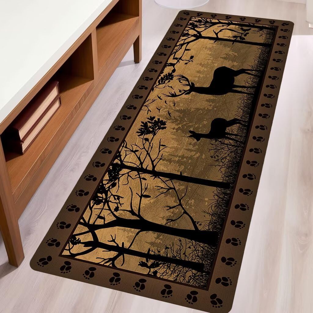 Deer Cabin Runner Rug 2x6 Throw Rug Rustic Area Rug Washable Hallway Rugs Non-Slip Vintage Rugs Runner,Country Wildlife,Bedroom Floor Carpet Indoor Entrance Door Mat for Entryway Laundry Kitchen