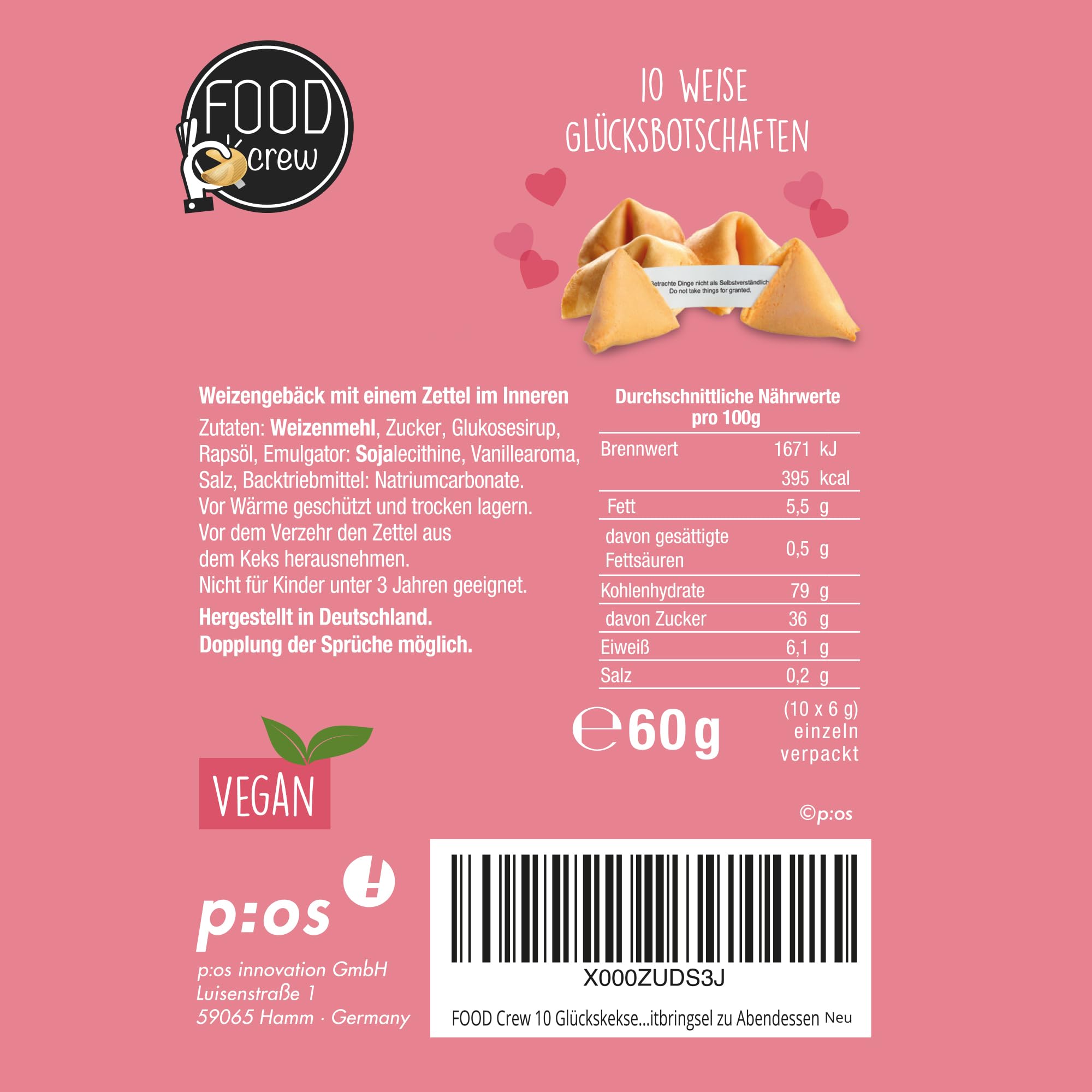 Ni Hao - Biscotti portafortuna "Alles Liebe" in una bella scatola da 10 pezzi, con biscotti confezionati singolarmente e diverse scritte, Made in Germany (lingua italiana non garantita)