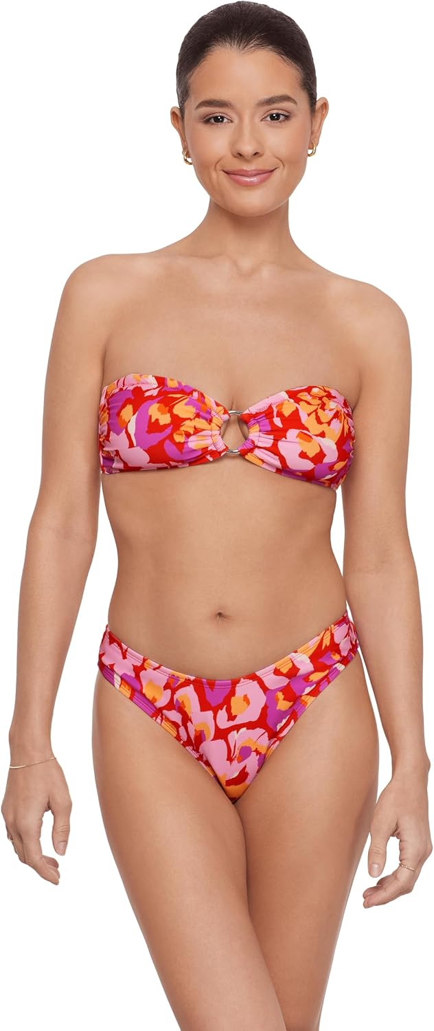 Aqua Green Women's Ring Front Bandeau Bikini Set with Molded Cups Removable Strap and Scoop Hipster Bottoms
