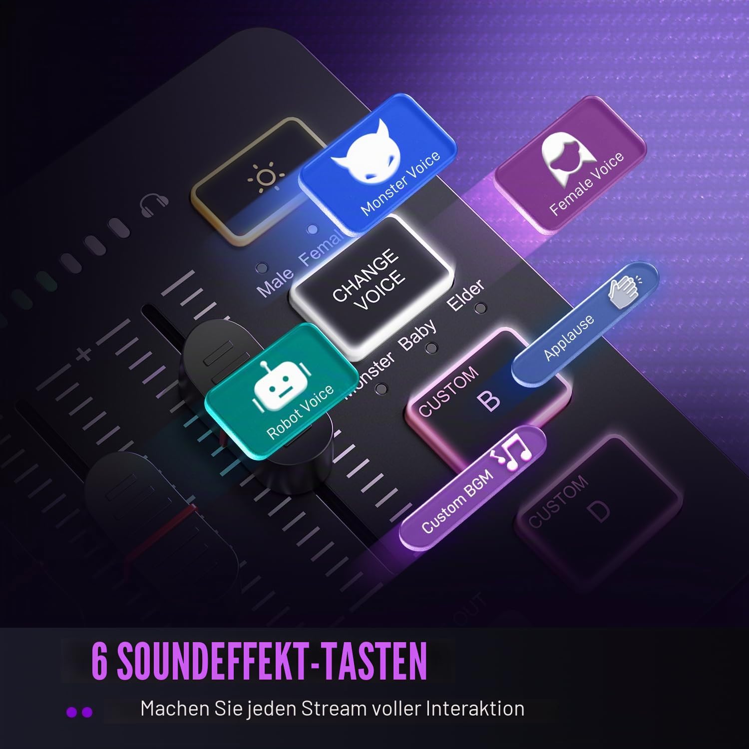 FIFINE Gaming Audio Mixer, Streaming RGB PC Mixer mit XLR Mikrofon Schnittstelle, Individuelle Steuerung, Volume Fader, Stummschalttaste, 48V Phantomspeisung, für Podcast/Aufnahme/Gesang/Spiel