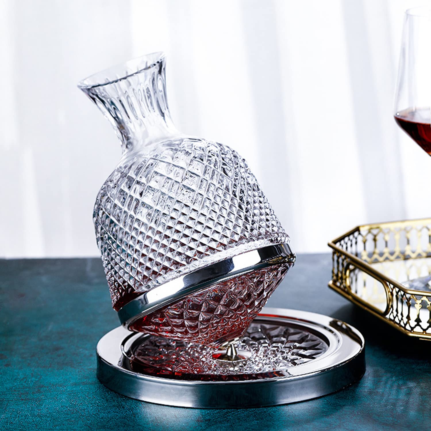 Szklana dekanter do wina, obracany o 360°, 1,5 l, karafka na czerwone wino, dla mężczyzn, miłośników wina na wesele, urodziny, Dzień Ojca, styl A, jeden rozmiar