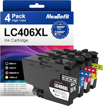 LC406XL LC406 Ink Cartridges for Brother Printer LC406 Ink Cartridges LC406XL LC 406 XL Compatible with Brother MFC-J4335DW MFC-J4535DW MFC-J5855DW MFC-J6555DW4 Pack