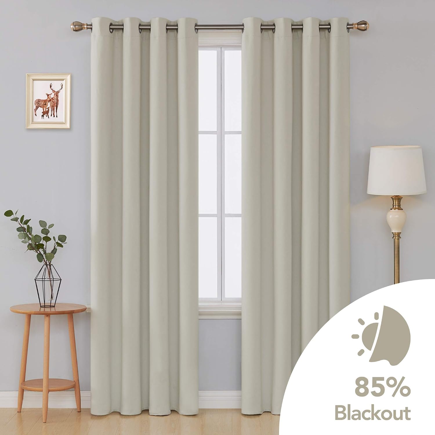Deconovo Home Decorative Room Darkening Curtains Thermal Insualted Eyelet Curtains for Nursery Light Beige 42 x 90 Inch 2 Panels - Image 3