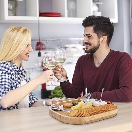 Miniatura 5 de MH ZONE - Juego de tabla de queso de bambú con bandeja para queso con cajón integrado, 4 cuchillos de queso de acero inoxidable y 4 tenedores,