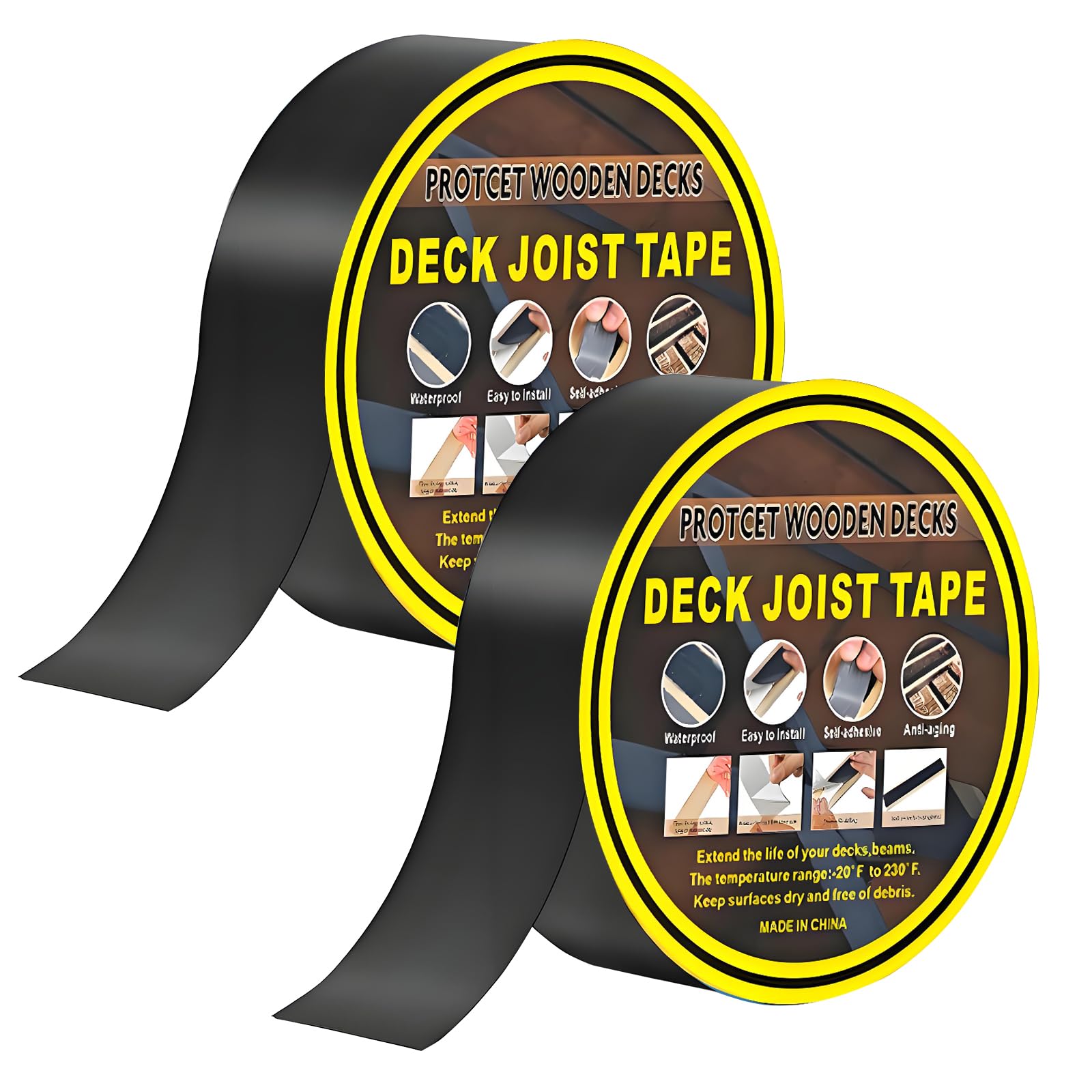 Laaorr Decking Joist Tape, 2 Rolls 50mm x 15m Deck Tape Waterproof High-Temperature Resistant Joist Tape for Decking Self-Adhesive Butyl Tape for Wood Decks, Beams, Roof, Outdoor Construction Use