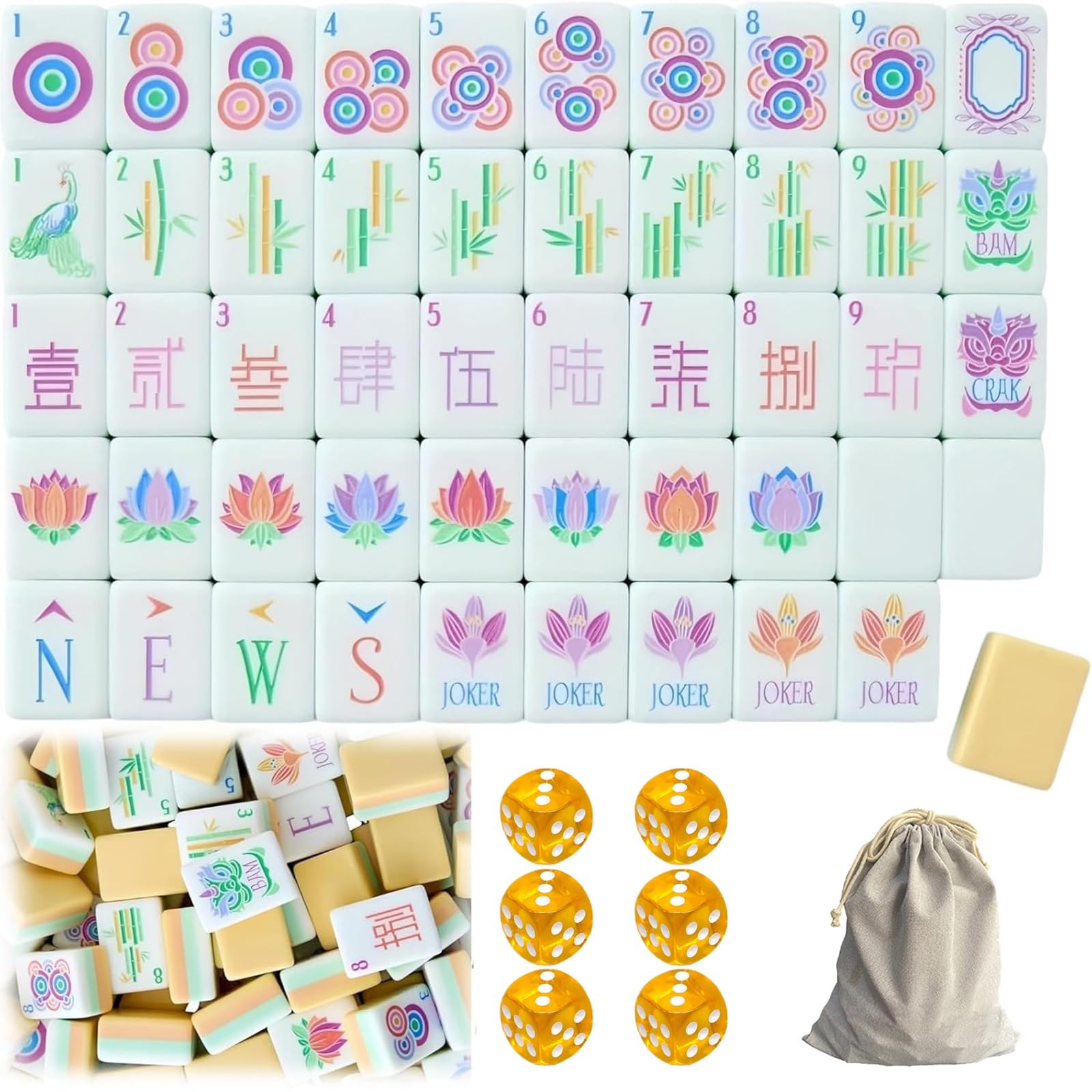 4-warstwowy akrylowy zestaw Mahjong 160 płytek - przenośna gra podróżna z pustymi płytkami i torbą(Light yellow)